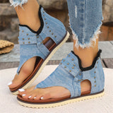 Retro Rivet Decoration Open Toe Flat Roman Sandals for Women