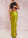 Ladies Sexy Side Split Bodycon Glossy Party Skirts