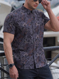 Feather & Paisley & Floral Print Holiday Short Sleeve Shirt for Men