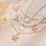 Cute Dreamy Starfish Conch Fishtail Pendant Necklaces for Women