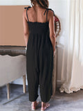 Women's Casual Solid Color Strappy Bustier Jumpsuits