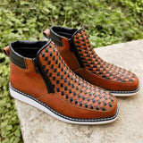 Men's Hand-Woven Side Zipper PU Leather High-Top Boots