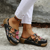 Handmade Flowers Butterfly Print Wedge Heel Beach Sandals for Women