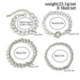 4Pcs/Set Unisex Silver Metal Chain Beaded Bracelets