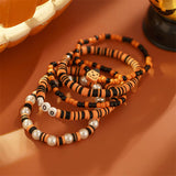 5Pcs/Set Halloween Evil Pumpkin Imitation Pearl Bead Bangles