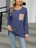 Contrast Color Stripe Chest Pocket Long Sleeve Shirt for Women