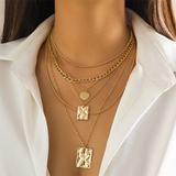 6pcs/Set Square Tag Coin Shaped Pendant Link Chain Necklaces