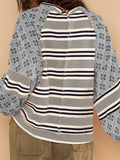 Women's Floral Striped Color Blocking Crew-neck Sweatshirt