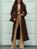 French Style Warm Plush Lapel Faux Suede Overcoats for Lady