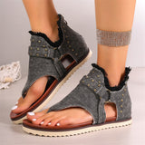 Retro Rivet Decoration Open Toe Flat Roman Sandals for Women