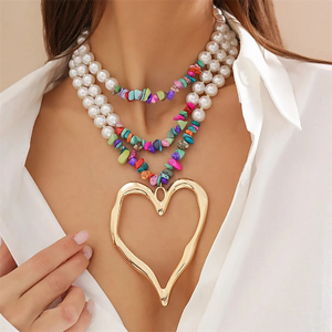 Female Beads Imitation Pearl Heart Shaped Necklaces