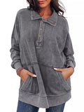 Female Distressed Button Design Hoodies with Pocket