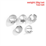 Men's 5pcs/Set Skeleton Bat Wings Star Rotable Rings