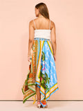 Women's Tropical Print Irregular Hem Flowy Skirt