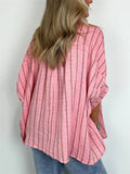 Vintage Vertical Stripe Batwing Sleeve Plus Size Ladies Blouses