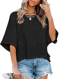 Ladies Solid Color Patchwork Casual Loose T-Shirts