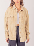 Women's Winter Striped Texture Lapel Chest Pocket Corduroy Coat