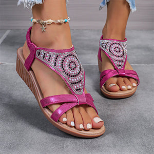 Women's Side Cutout Strap Rhinestone Sequin Sandals