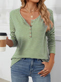 Female Stylish Round Neck Striped Button T-Shirt