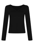 V Neck Slim Fit Stretchy Simple Base Shirt for Women