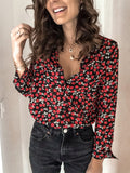 Floral Print & Polka Dot Gold Stamping Ladies Personality Blouses