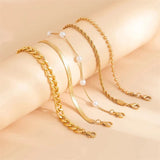 5Pcs/Set Female Pearl Mini Bead Metal Chain Bracelets