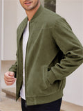 Men's Faux Suede Stand Up Collar Zipper Bomber Jacket