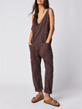 Female Wearable Solid Color Baggy Denim Jumpsuits