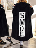 Women's "Smile" Print Loose Fit Sweater with Hood