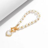 Female Modish Imitation Pearl OT Buckle Heart Bracelets