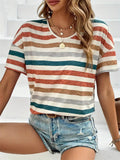 Rainbow Stripe Leisure Cozy Summer T-shirts for Women