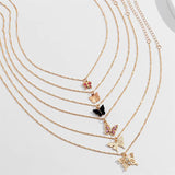 6Pcs/Set Stylish Rhinestone Butterfly Pendant Necklaces for Women