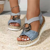 Women's Retro Snake Print Metal Ring Roman Wedge Sandals