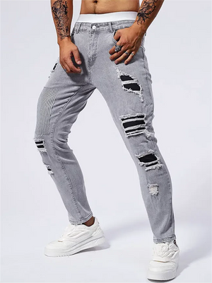 Men's Patchwork Ripped Slim Fit Skinny Jeans