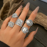 Ethnic Style Hand-Carved Flower 5Pcs/Set Women's Opening Ring