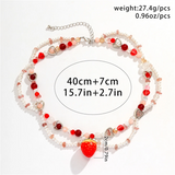 Female Lovely Faux Pearl Heart Strawberry Pendant Necklace