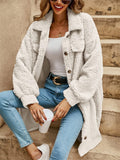 Women's Cute Fluffy Lapel Button Mid-Length Coat