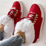 Ladies Faux Fur Lined Round Toe Lace-Up Snow Boots