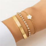 3Pcs/Set Elegant Flower Rhinestone Chain Bracelets for Lady