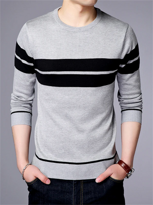 Long Sleeve Striped O-Neck Sweater for Male