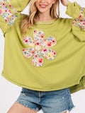 Women's Oversized Crew Neck Floral Patch Sweatshirt