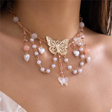 Romantic Butterfly Love Heart Pearl Pendant Necklace for Women