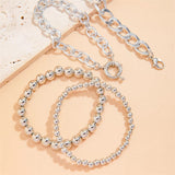 4Pcs/Set Unisex Silver Metal Chain Beaded Bracelets