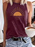 Sunrise Scene Print Women's Sleeveless Vest T-shirts