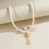 3Pcs/Set Cute Starfish Conch Pandent Imitation Pearl Necklaces