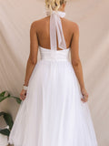 Wedding Elegant Backless Stand Collar Flowy Dress for Lady