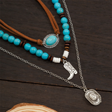 3pcs/Set Turquoise Stone Boot Crystal Pendant Necklaces