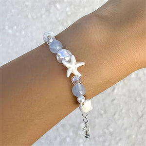 Women's Bohemian Starfish Conch Glass Bead Pearl Bracelets