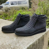 Men's Hand-Woven Side Zipper PU Leather High-Top Boots