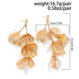 French Style Multiple Leaves Faux Pearl Drop Earrings for Lady